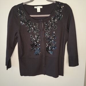 White House Black Market Black Knit Top Size M Elegant Chic Stretch